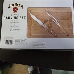 Jim Beam 3 Piece Carving Set with Wood Board
